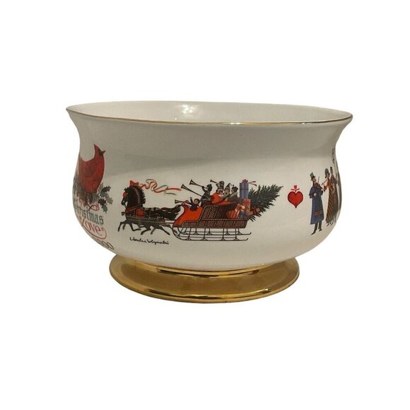 WYSOCKI Christmas Love Bowl 1999-2000 Ceramic Teleflora Bowl Gold Accent Trim - Picture 13 of 16